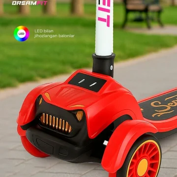 Детский трёхколёсный самокат 618 с блестящими колёсами и регулируемой по высоте ручкой. — купить в DreamFit